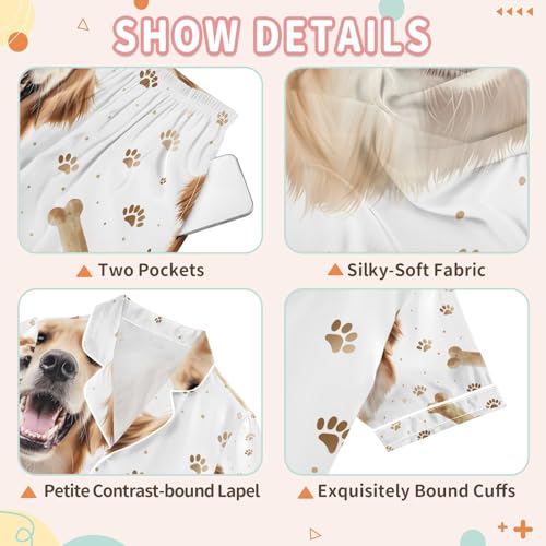 senya Dog Biting Bone Satin Summer Pajama Sets Silk Short Sleeve Button Down Sleepwear3