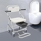 3-in-1 Klappbarer Toilettenstuhl mit Armlehnen und Rädern, Toilettenstühle Duschstuhl Rollstuhl, Tragfähigkeit 150 kg