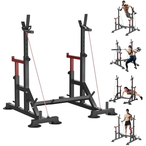Adjustable Squat Rack, FONBEAR Multi-Function Barbell Rack, 600 LBS Bench Press for Weight Lifting and Home Gym Fitness Workout Portable Squat Bench Press - Great for Beginners and Professional Use Cover