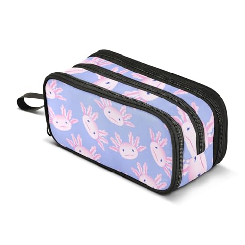 Sletend Cute Axolotl Salamander Pencil Case Big Capacity Handheld 3 Compartments Pencil Pouch Portable Large Storage Canvas Pencil Bag for Boys Girls Adults Students