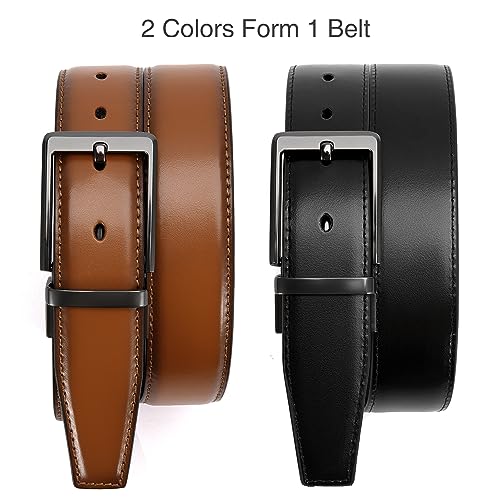 Image of Chaoren Leather Ratchet Belt 2 Pack Dress with Click Sliding Buckle 1 3 /8 inch in Gift Set Box - Adjustable Trim to Fit