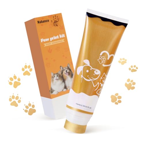 Nabance Pfotenabdruck set Hund Katze Mit Schwammkopf Gold 75ml Ungiftig und Abwaschbar Hundepfoten Abdruck Baby Abdruckset Geschenke für Haustiere Herstellung von Fingerabdrücken für Haustiere