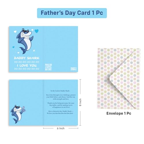 Image of Party Propz Happy Fathers Day Greeting Card - 1 Pc Daddy Shark Card with Envelope for Mom, Best Dad Gifts, Fathers Day Gift (Cardstock)