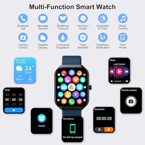 Image of Smart Watch for Men Women (Answer /Make Call), 1.96 inchHD Smartwatch with Heart Rate /Sleep Monitor /Pedometer /Calories, 113+ Sports Fitness Watch, IP68 Waterproof Activity Tracker for Android iOS-Blue