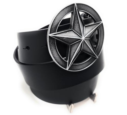 Antique Silver Star Buckle & Genuine Cow Leather Belt Combo2