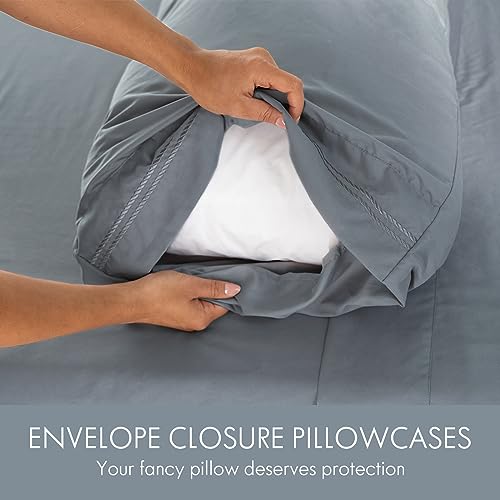 Image of ClevaHome King Size Sheet Set - 6 Piece Fitted Sheets Set, Quarry | Soft Luxury Breathable, Shrink & Fade Resistant, Embroidered Bed Sheets, 14-inch Deep Pocket, 2 Extra Pillowcases