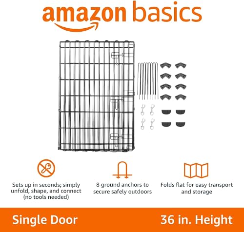 amazon basics Foldable Metal Pet Exercise and Playpen With Door, 36', Large Size