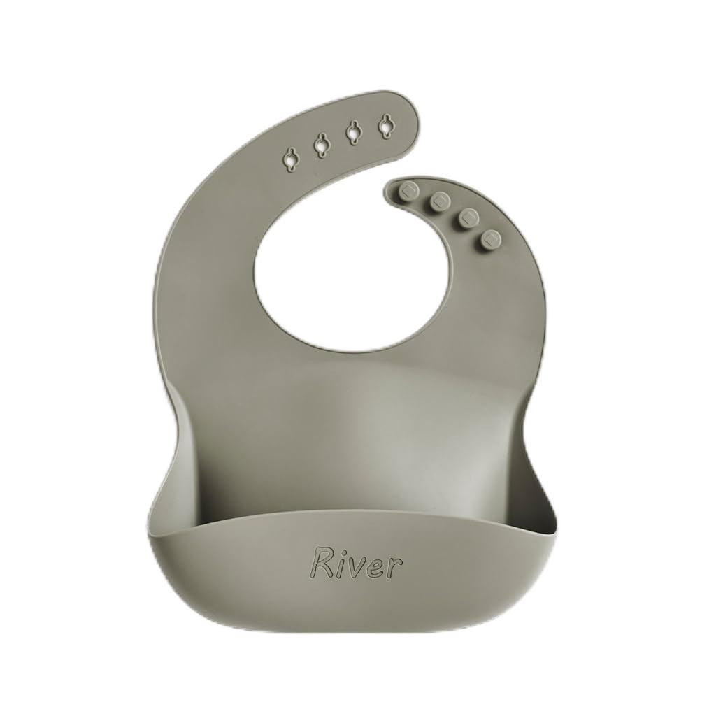 Personalised Silicone Baby Bibs with Wide Lip and Adjustable Neck, BPA Free (Forest Green)