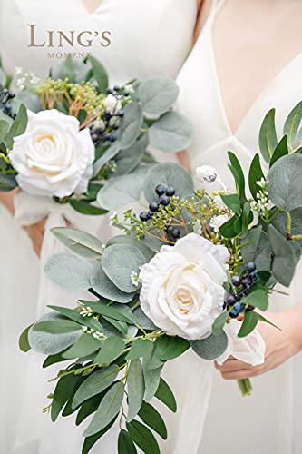 Ling's Moment 7 Inch Natural White Artificial Flowers Bridesmaid Bouquets For Wedding, Set Of 6, For Wedding Ceremony And Anniversary #TOP2