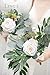 Ling's moment Artificial Bridesmaid Bouquets Set of 6 Eucalyptus Wedding Flower Bouquets White Floral Bouquet Bridal Bouquets with Ribbon Ceremony,Anniversary,7-inch Diameter