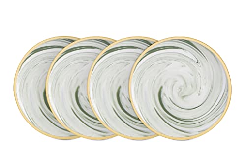 Homevss, Fine China Artisan Marbled 20Pc Dinner Set, Green With Gold Line, 20Pc Set #TOP4