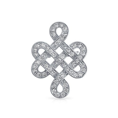 Eternal Celtic Love Knot Work Cubic Zirconia Pave Cz Wedding Brooch Pin For Women Rhodium Plated Brass 1.2 Inch #TOP17