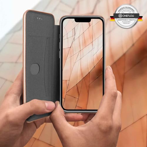 Étui iPhone 16e ONEFLOW en cuir synthétique or rose avec support et porte-carte