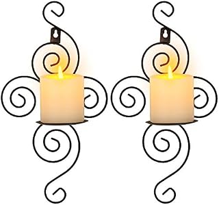 Sziqiqi 2Pcs New Home Candlestick Holders Handmade Iron Hanging Wall Sconce Candle Holder Shelf Furnishing Articles DecorationBlack