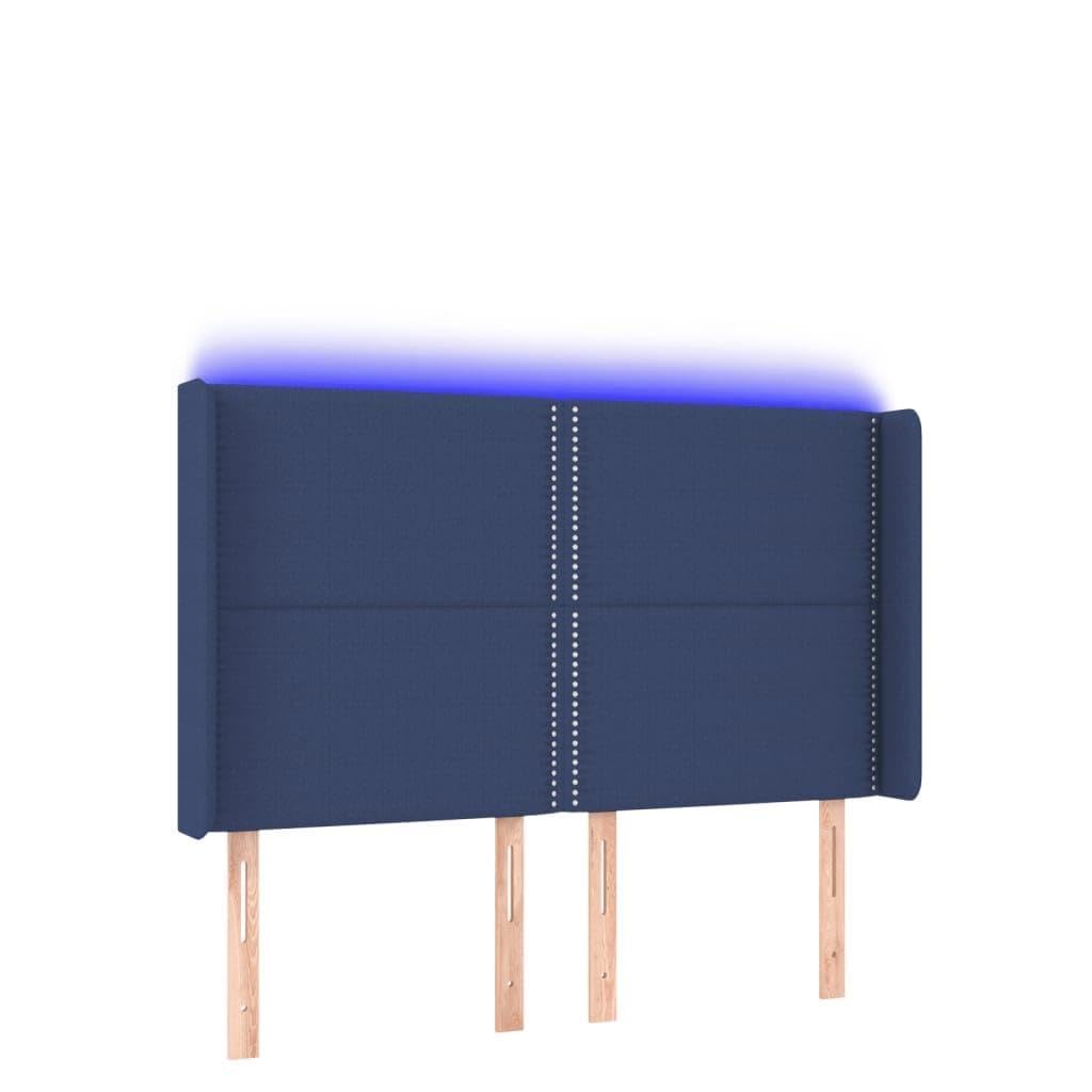 Cabecero de cama LED azul, 147 x 16 x 118/128 cm, altura ajustable, tela acolchada, con barra RGB, para jóvenes y adultos