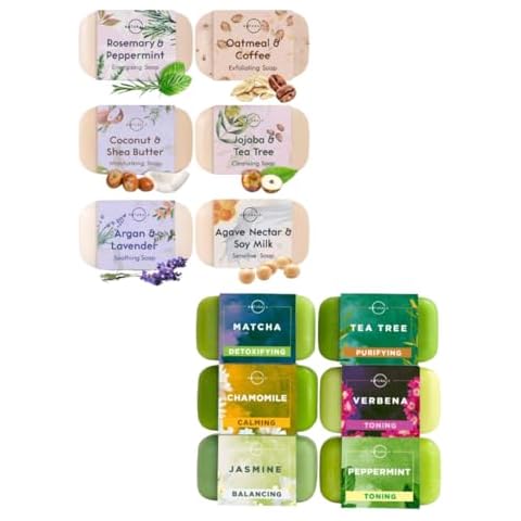 O NATURALS. Natural Soap Collection and Green Tea Soap Collection Bundle. Two 6 packs 4 ounce Each Bar Cover