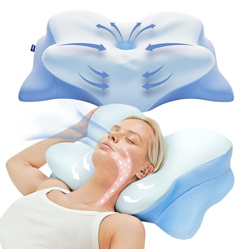 Derila Ergo Cervical Neck Pillow for Sleeping Ergonomic Pillow Contour Neck Support Memory Foam Pillows for Back, Side Sleeper Pillows 21.25 x 14.17 x 4.72 in
