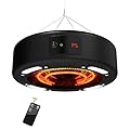 1500W Patio Hanging Electric Heater, Suspended Infrared Heater with Two Heating tubes, Remote Control & Led Light,Super Quiet and 24H Auto Shut Off