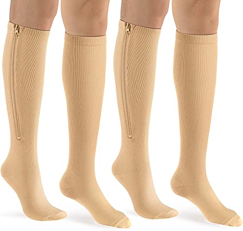 Image of bropite Zipper Compression Socks Women & Men|15-20mmHg closed Toe knee high | 2Pairs Calf Knee High 15-20mmHg closed Toe Compression Stocking suit for Walking Recovery, Pregnant, Nurse
