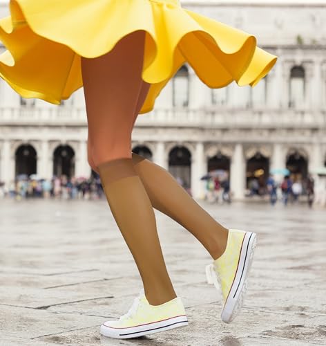 12 pares de meias transparentes na altura do joelho | Meias premium 20D | Top de controle macio e se