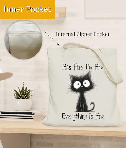 Image of Cat Gifts Tote Bag for Women Girls, Cat Lover Gifts Tote Bag for Daughter Besties, Medium Size with Inner Pocket