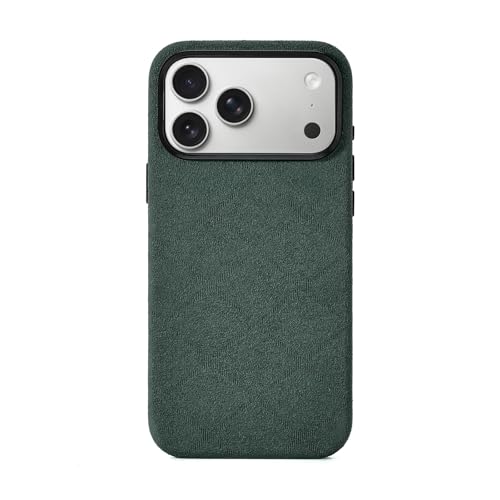 Coque iPhone 17 Pro vert forêt en daim italien pour le bureau et les sorties