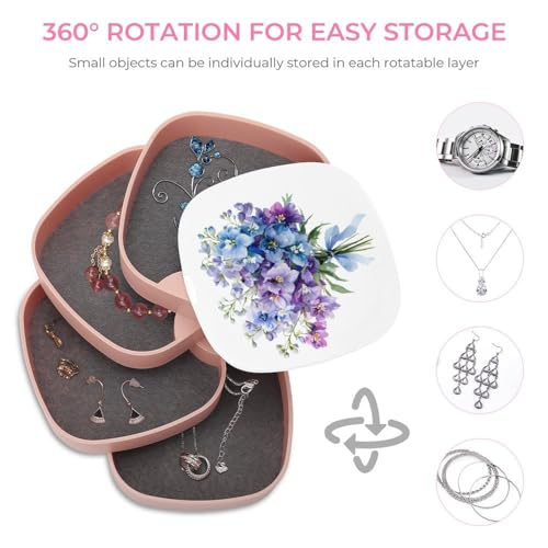 Boîte à bijoux rotative delphinium pour coiffeuse et rangement quotidien
