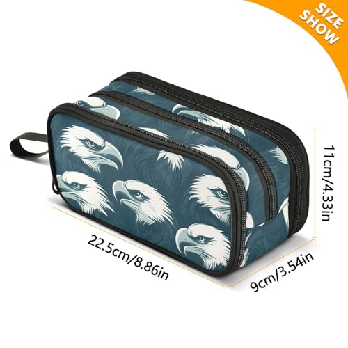 Image of Eagles Head Pencil Case Box Boys Girls Large Pencil Pouch Zipper Compartments Big Capacity Stationery Pen Bag Organizer for Kids Teens Adults School Office