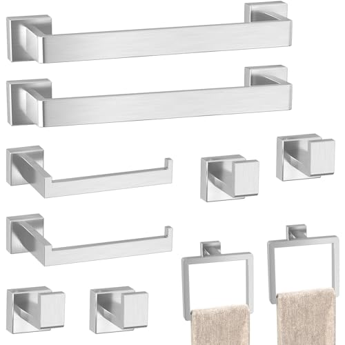 Image of 10-Pieces Brushed Nickel Bathroom Accessories Set, 16 Inch Towel Bar Set