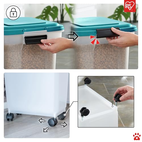 Iris Ohyama Hundefutter Aufbewahrung mit Rollen, 45L/15kg, Blau, Luftdichte Futterbox, Trockenfutter, Futterbehälter, Für Hunde, Katzen, Tierfutterbehälter, Schaufel, BPA-frei, Futtertonne, ATS-L