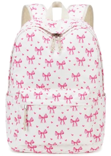 Image of LOIDOU Backpack for Girls School Backpacks Bookbags for Elementary Middle School Women Laptop Backpacks (Bow Tie Beige, L-17)