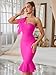 Mesh One Shoulder Bow Midi Dress Fishtail Bandage Cocktail Party Wedding Bridesmaid Evening Gown（Hotpink,XS