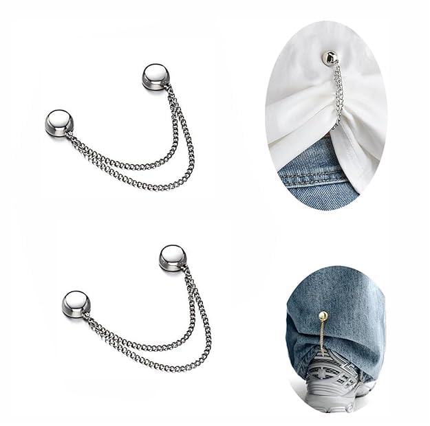 Magnetic Clothing Clips | Multi-Function Clothing Clips,Metal Pinless Brooch Clothes Hijab Magnets Chain Cuff Holder T-Shirt Hems Collar Shirt Trousers (Silver) (PACK OF 2)