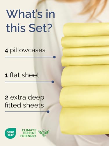 Image of Extra Deep Split King Sheet Set - 7 Piece Breathable & Cooling - Yellow | Hotel Luxury Bed Sheets Set, Easy & Secure Fit, Ultra-Soft, Wrinkle & Fade Free, Comfy Sheets Set with Extra Deep Pockets