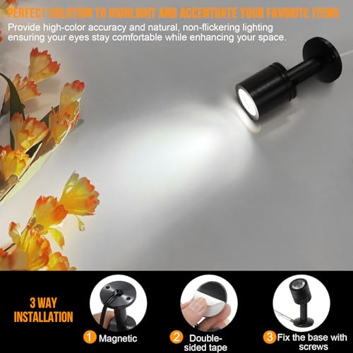 LED Mini Indoor Spotlight – Accent Lighting for Display Shelves, Paintings, Plants, Jewelry, Showcase, Under Cabinet – Adjustable Indoor Spot Light(Cold White 3 Pack)