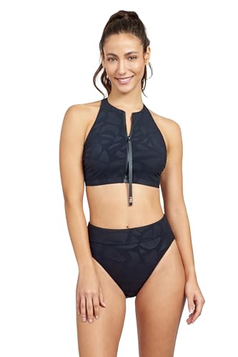Gottex Women's Free Sport Geo Club High Neck Bikini Swim Top with Zip