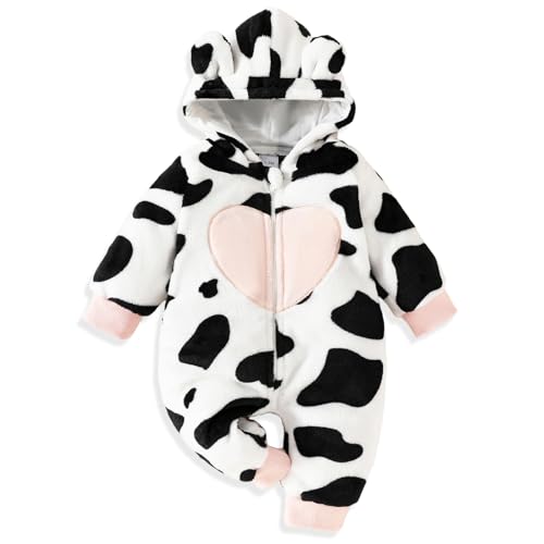 AMAWMW Unisex Newborn Baby Girl Boy Winter Clothes Cow Hooded Jumpsuit Gender Neutral Infant One Piece Romper Snowsuit Gifts