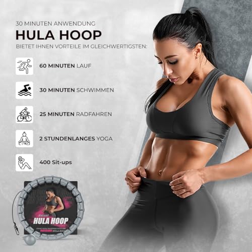 Hula Hoop Reifen Erwachsene Abnehmen und Massage, hulahuppreif zum abnehmen trainiert Hüfte, Beine, Po, hoopie der nie Herunterfällt, Hula Hoop mit Gewicht Kugel inkl