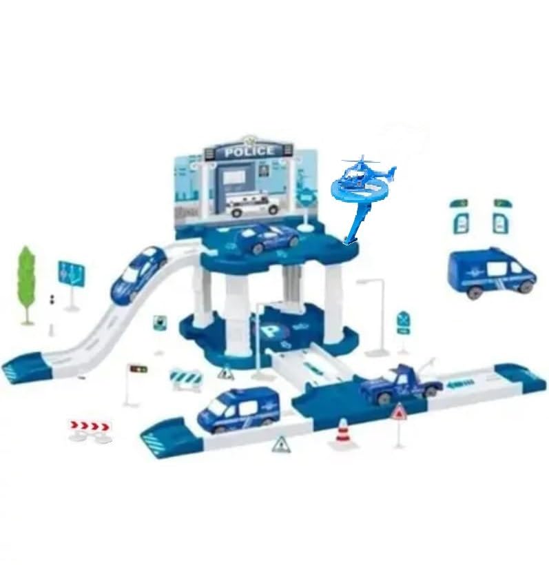 HALO NATION® Police Track Toy City Police Office Watch Tower Parking Lot Police Station Setup DIY Parking Garage with Police Jeep Police Racing Slot Police Lot - Image 2 thumbnail