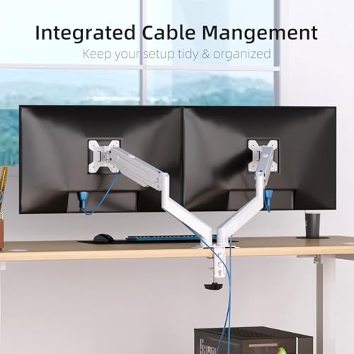 Image of Suptek Dual Monitor Mount Stand-Height Adjustable Gas Spring Monitor Arm Desk Mount for 2 Monitor Screens 17 to 32 inches - Each Arm Holds up to 22lbs,White(MD8SPW)