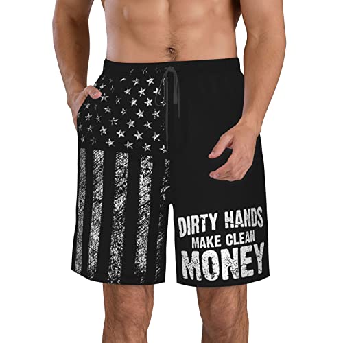 Dirty Hands Make Clean Money Funny Gifts Mens Quick Dry Printed Short Swim Trunks with Mesh Men Swimwear Bathing Suits White-XL3