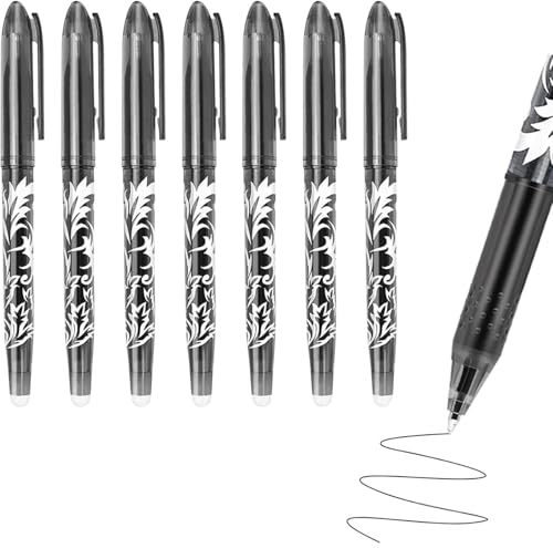 Amrocky 8pcs Erasable Pens Black Eraser Pen 0.7mm Rub Out with Rubbers on the End Pen Eraser Gel that Out Gel Ink for Kids Adults Writing Stationary School Supplies