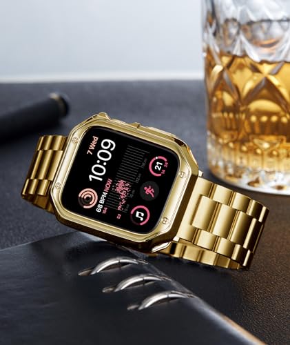 Image of BINLUN Compatible with Apple Watch Band 49mm 46mm 45mm 44mm 42mm 41mm 40mm 38mm Stainless Steel Metal Watch Strap with TPU Watch Case Compatible with iWatch Series(Watch Not Included)