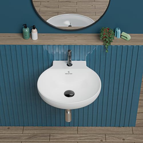 Image of REMOTION Ceramic Wall Hung Corner Wash Basin for Bathroom | Wall Mounted Corner Sink for Small Bathrooms & Powder Rooms | Space-Saving, Durable & Stylish Design (12 x 12 x 5 Inch)