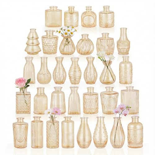 BEAHOT Bud Vase in Bulk - Flower Vases for Wedding Decorations Glass Vase for Table Decorations Small Vase for Home Mothers Day Centerpieces Party Office (32pack Gpld)