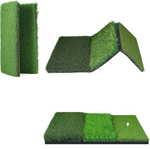 NEWCARE Golf Hitting Mat, 3-in-1 Foldable Grass Mat, Tri-Turf Practice Training Aid Batting Mat for Chipping Swing Detection Portable Accustrike Personal Driving Range for Indoor Outdoor
