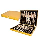 Kit Faqueiro Maleta De Talheres Inox Luxuoso 24 Peças, MM House (Dourado)
