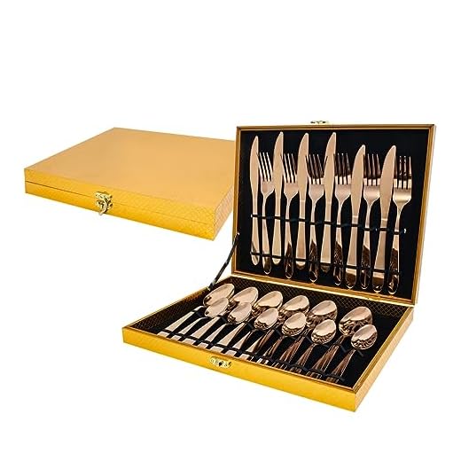 Kit Faqueiro Maleta De Talheres Inox Luxuoso 24 Peças, MM House (Dourado)
