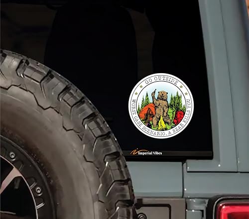 IMPERIAL VIBES – Go Outside Worst Case Scenario Bear Kills You Sticker – Vinyl Decal for Car, Truck, and Van – Removable Indoor and Outdoor Use – Waterproof Decal for Waterbottle – Pack of 2 - Imp 8