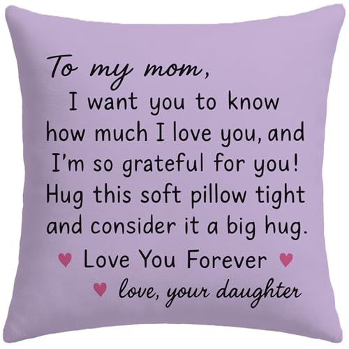 HERHOME to My Mom Purple Throw Pillow Cover 18 x 18 Inch, Mothers Day Christmas Birthday Gifts for Mom, Soft Hug Cushion Case Gifts from Daughter, Love You Forever